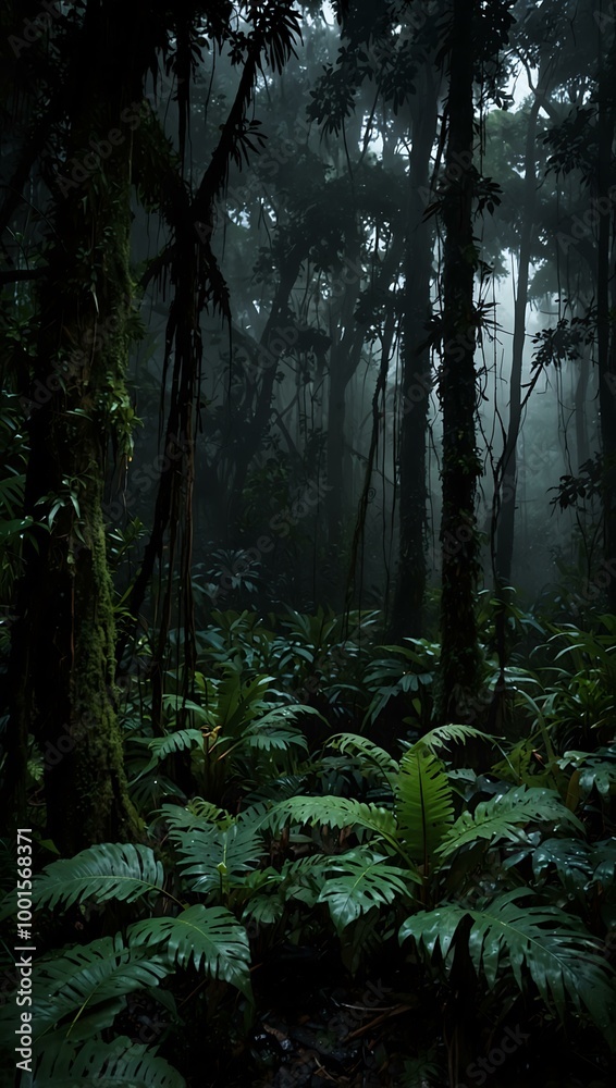 Dark rainforest scenery. Dark rainforest scenery.