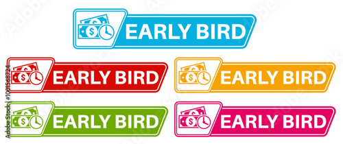 set banner early bird icon sign. early bird ticket symbol labels discount design vector illustration