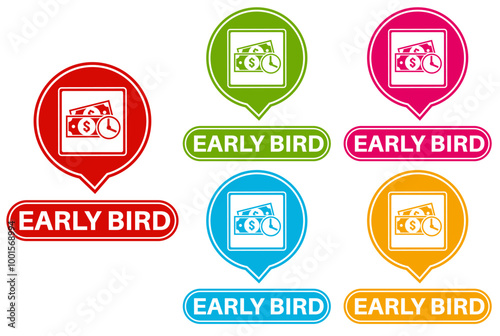 set banner early bird icon sign. early bird ticket symbol labels discount design vector illustration
