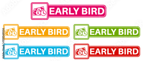 set banner early bird icon sign. early bird ticket symbol labels discount design vector illustration