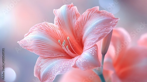 Closeup macro soft focus on petal pink Amaryllis flowers tropical forest plant blossom pastel backgroundnature spring flora desktop wallpaperbeauty or cosmetic banner poster website co : Generative AI photo