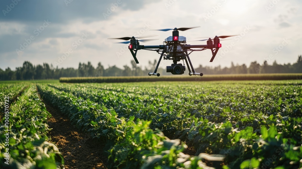 Precision agriculture with robotic arm and drone working together to manage crops Precision agriculture with robotic arm and drone working together to manage crops