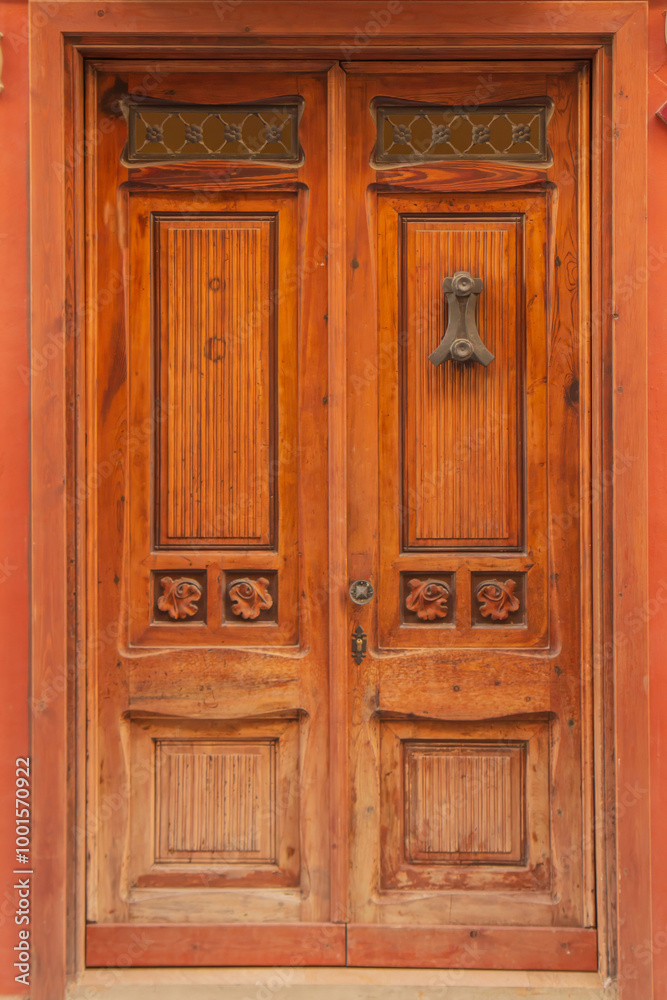 wooden door with floral elements wooden door with floral elements