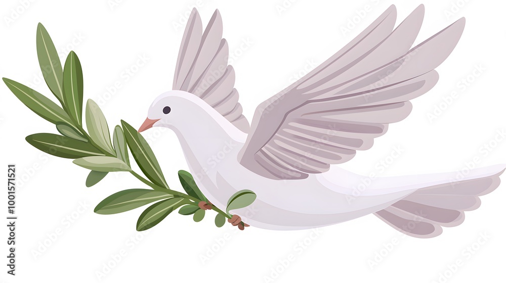 Peace Dove: A simple yet powerful illustration of a white dove carrying an olive branch. The dove stands out against the white background, symbolizing peace and human rights. isolate on white Peace Dove: A simple yet powerful illustration of a white dove carrying an olive branch. The dove stands out against the white background, symbolizing peace and human rights. isolate on white
