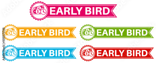 Set collections early bird trendy colorful icon sign. cheaper labels discount banner design template Vector illustration