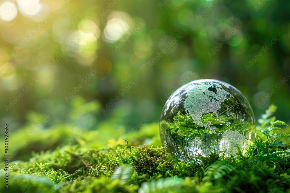 A single glass globe sits atop a vibrant green field, perfect for nature and outdoor-themed designs