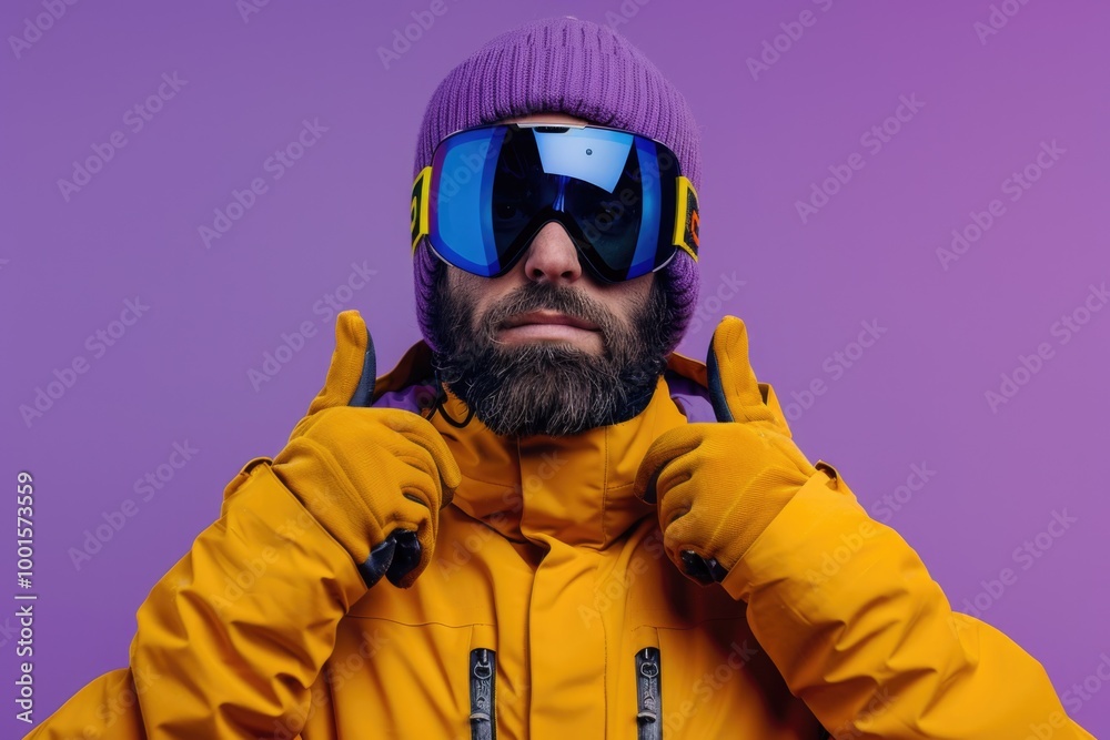 A person with a long beard and a distinctive purple hat and goggles, possibly an inventor or adventurer A person with a long beard and a distinctive purple hat and goggles, possibly an inventor or adventurer