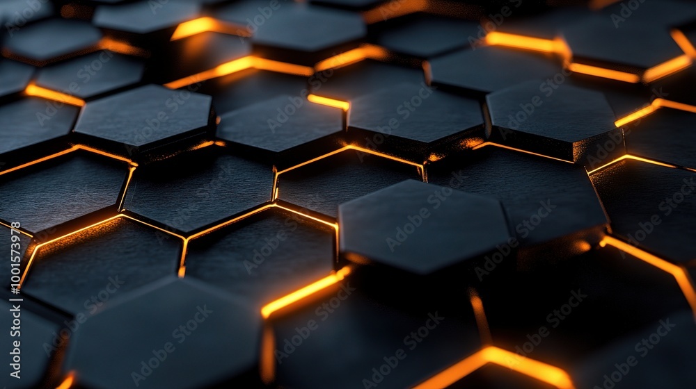 Hexagonal Patterns with Glowing Edges in Dark Background Hexagonal Patterns with Glowing Edges in Dark Background