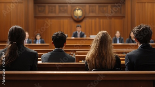 moot court practice for law students with mock trial, courtroom debate, oral arguments, legal education, and advocacy skills development in simulated trial settings with defense and prosecution photo