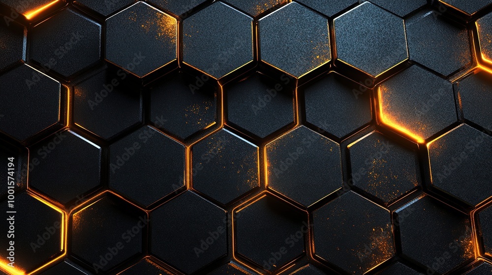 Hexagonal Pattern with Orange Glow on Dark Background Hexagonal Pattern with Orange Glow on Dark Background