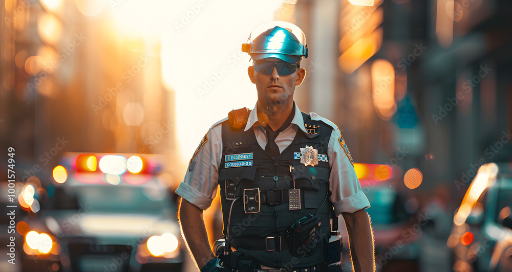 Male police officer in uniform poses near the car
Male police officer in uniform poses near the car