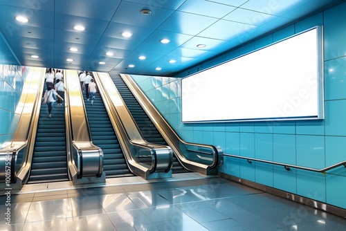 Blank billboard with escalator photo