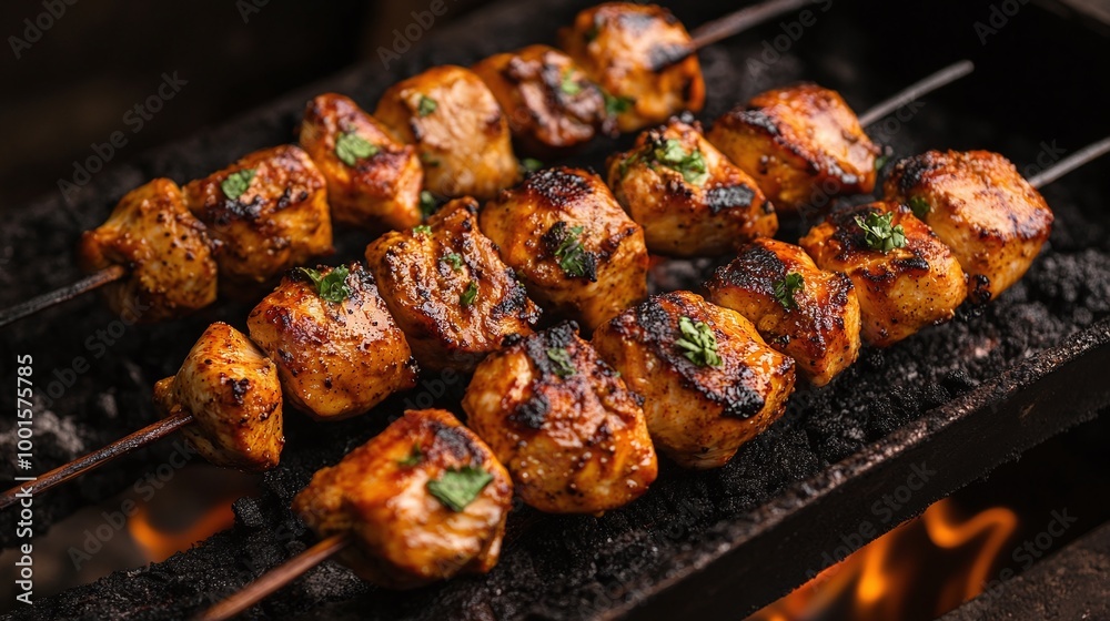 deliciously grilled chicken tikka skewers with spices and herbs, cooked over charcoal fire, offering a perfect smoky flavor and a mouthwatering meal experience deliciously grilled chicken tikka skewers with spices and herbs, cooked over charcoal fire, offering a perfect smoky flavor and a mouthwatering meal experience