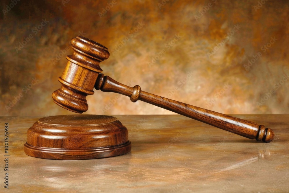 A wooden gavel sitting on a table, used for pounding or signaling in various settings
