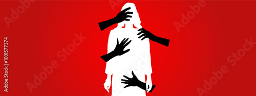 stop woman sexual arrestments template with white girl with black hands in red background