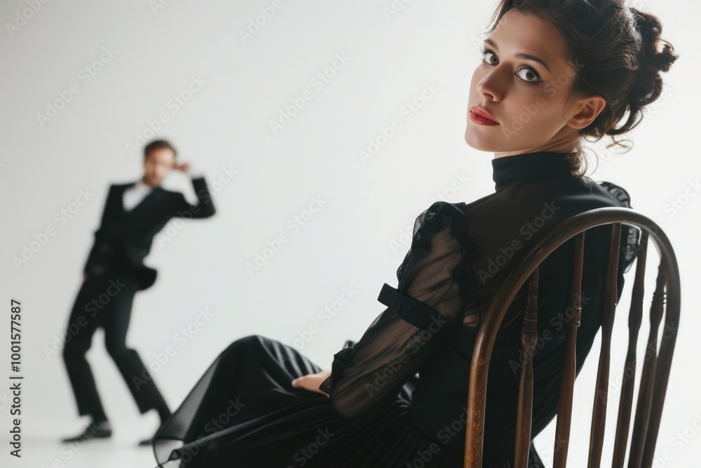 Obraz premium Couple seated together, man in formal attire