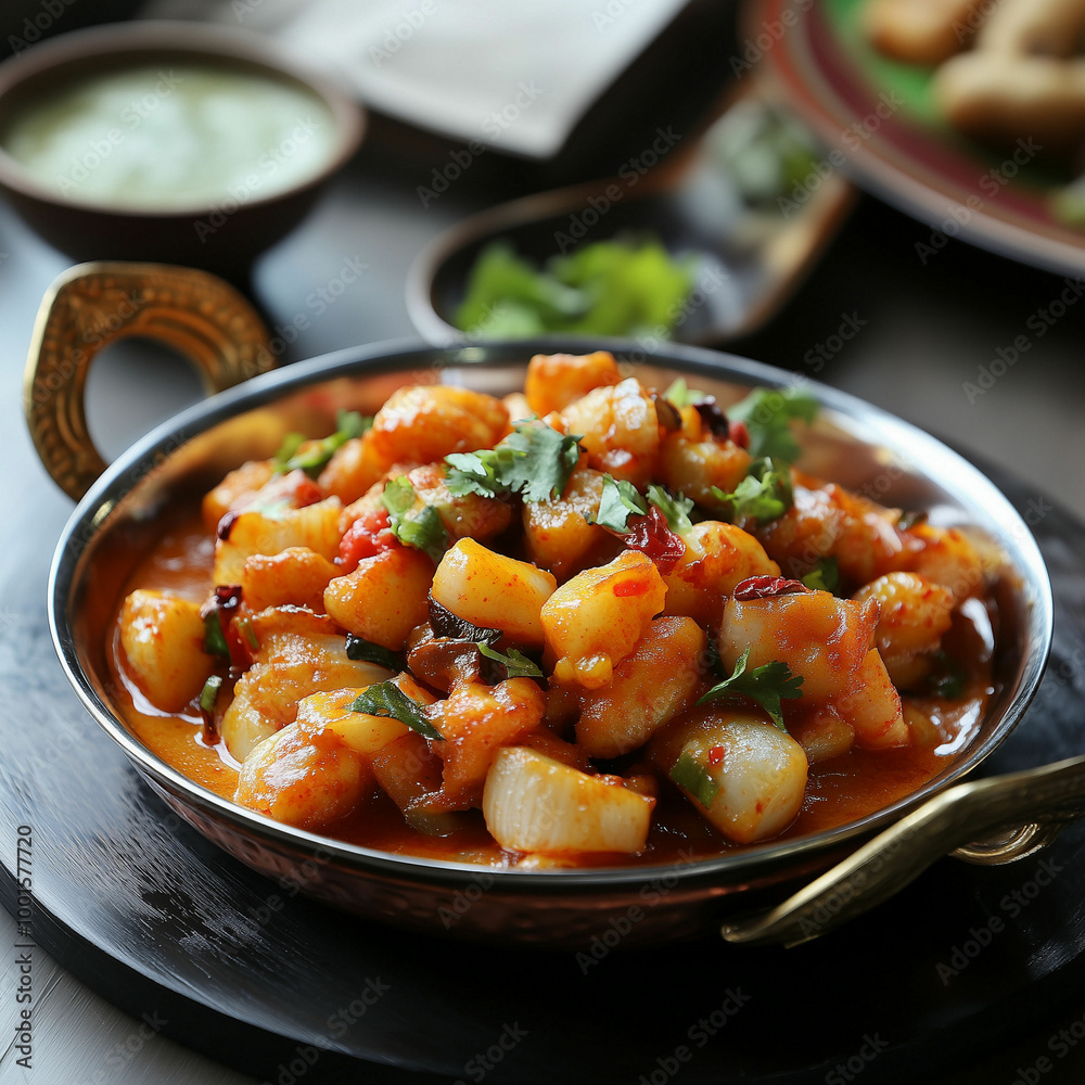 Delicious Indian and Chinese fusion cuisine served in a traditional bowl with vibrant colors and fresh herbs for a unique dining experience Delicious Indian and Chinese fusion cuisine served in a traditional bowl with vibrant colors and fresh herbs for a unique dining experience