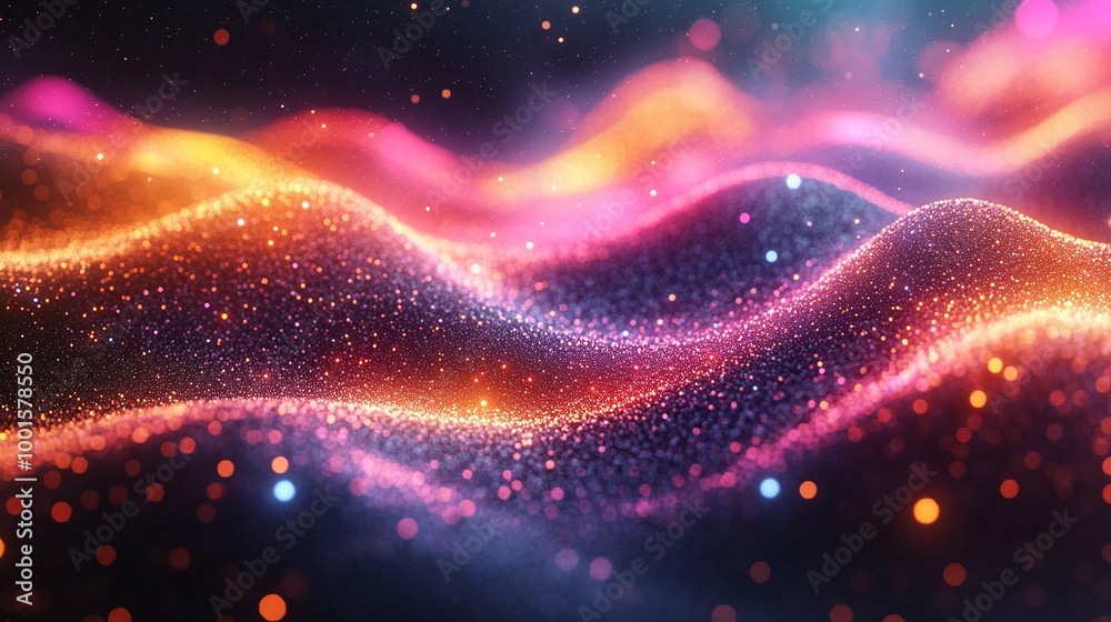 abstract digital art background with colorful glowing particles pulsing to sound waves, vibrant energy in motion, dynamic music visualization concept with rhythmic light flow and visual movement abstract digital art background with colorful glowing particles pulsing to sound waves, vibrant energy in motion, dynamic music visualization concept with rhythmic light flow and visual movement