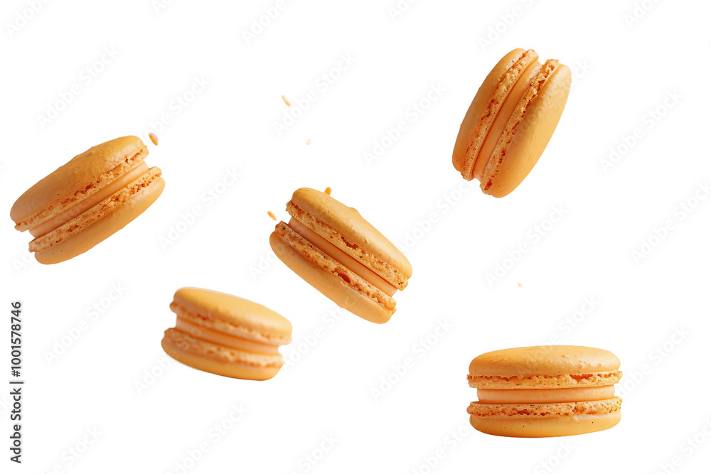 Group of Floating Orange Macarons Suspended Isolated on Transparent Background Group of Floating Orange Macarons Suspended Isolated on Transparent Background