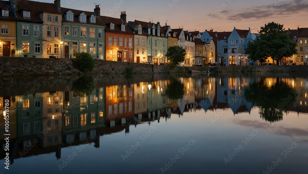 Evening reflections in a tranquil town. Evening reflections in a tranquil town.