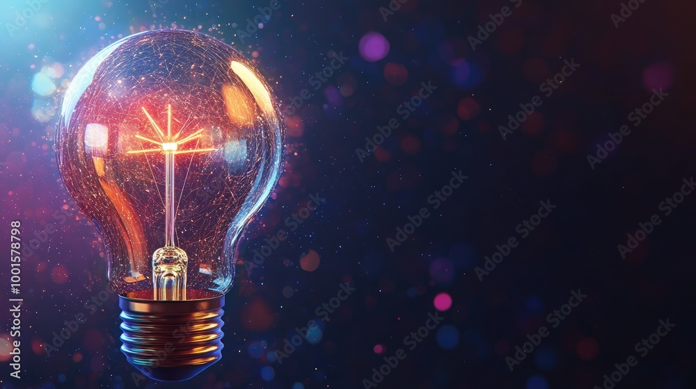 Abstract lightbulb with radiant, colorful energy fields, clear space available for text Abstract lightbulb with radiant, colorful energy fields, clear space available for text