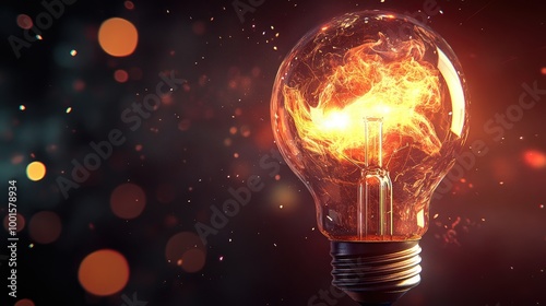 Abstract lightbulb with radiant, dynamic patterns and a large text area