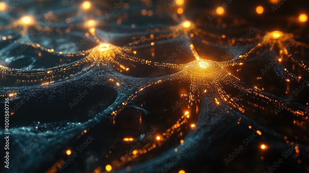 Obraz premium Abstract technology network with intricate glowing nodes and luminous pathways