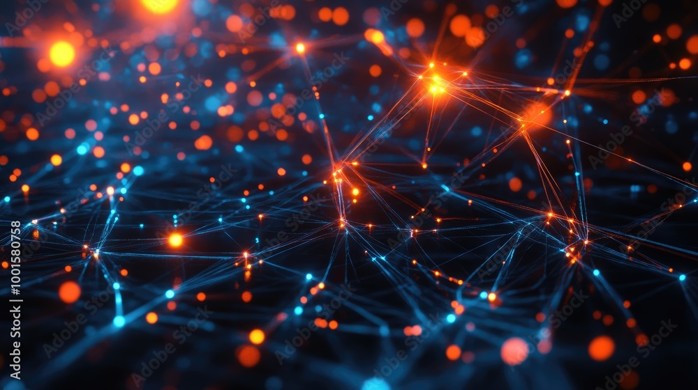 Fototapeta premium Abstract technology network with vibrant, glowing connections in a dark digital space