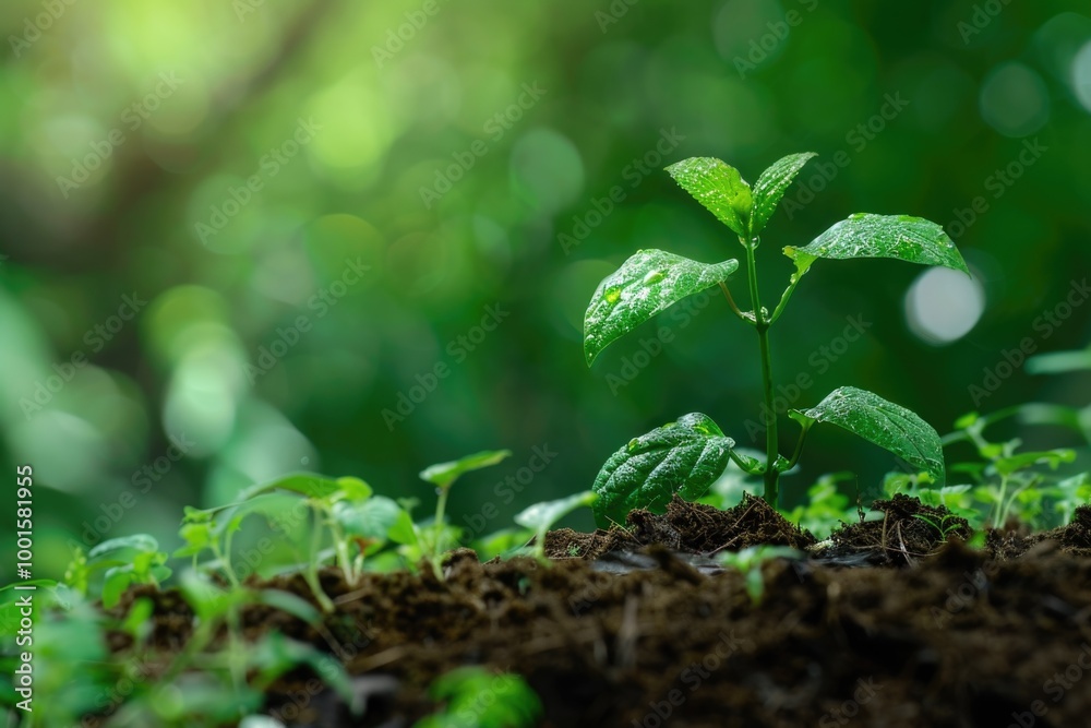 A small plant emerging from the soil A small plant emerging from the soil