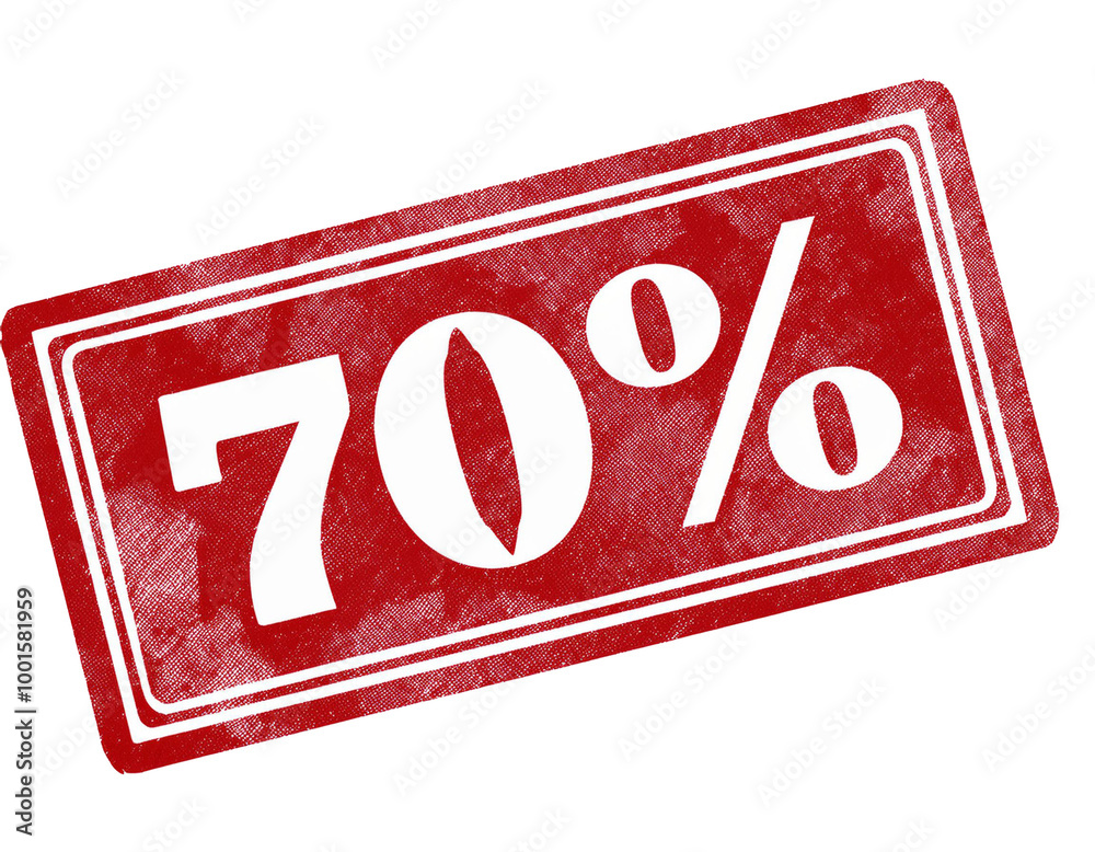 70 % Stempel in roter farbe isoliert auf weißen Hintergrund, Freisteller 70 % Stempel in roter farbe isoliert auf weißen Hintergrund, Freisteller