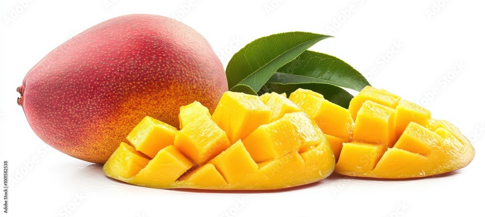 Ripe Mango and Slices on White backgraund Ripe Mango and Slices on White backgraund