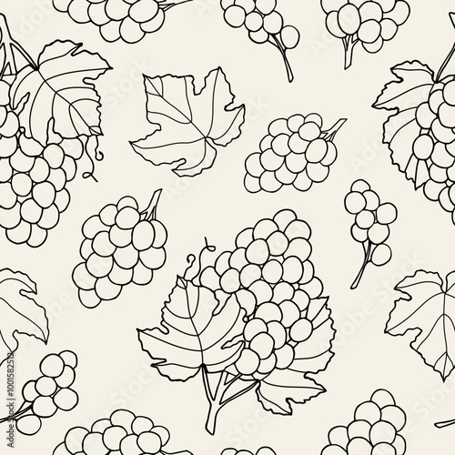 Hand drawn grapes branches seamless pattern