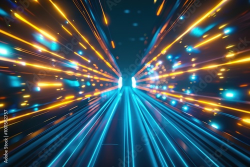 A bright blue and orange light strip with a lot of dots, generative ai image
