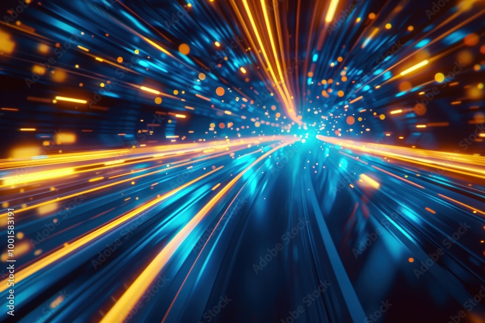 Fototapeta premium A colorful, blurry image of a tunnel with lights and a clock, generative ai image