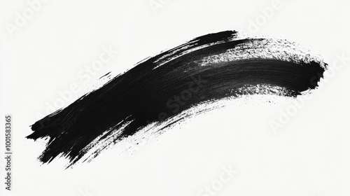 Artistic black brush stroke with a gradient effect on a pure white background, minimalist art