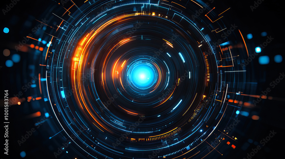 Abstract futuristic camera lens on dark background, place for text Abstract futuristic camera lens on dark background, place for text
