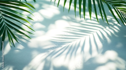 palm leaf shadow on abstract white sand beach background sun lights on water surface beautiful abstract background concept banner for summer vacation at the beach : Generative AI