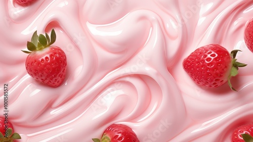 strawberry yogurt with strawberries and an empty space in the middle. A soft pink cosmetic cream