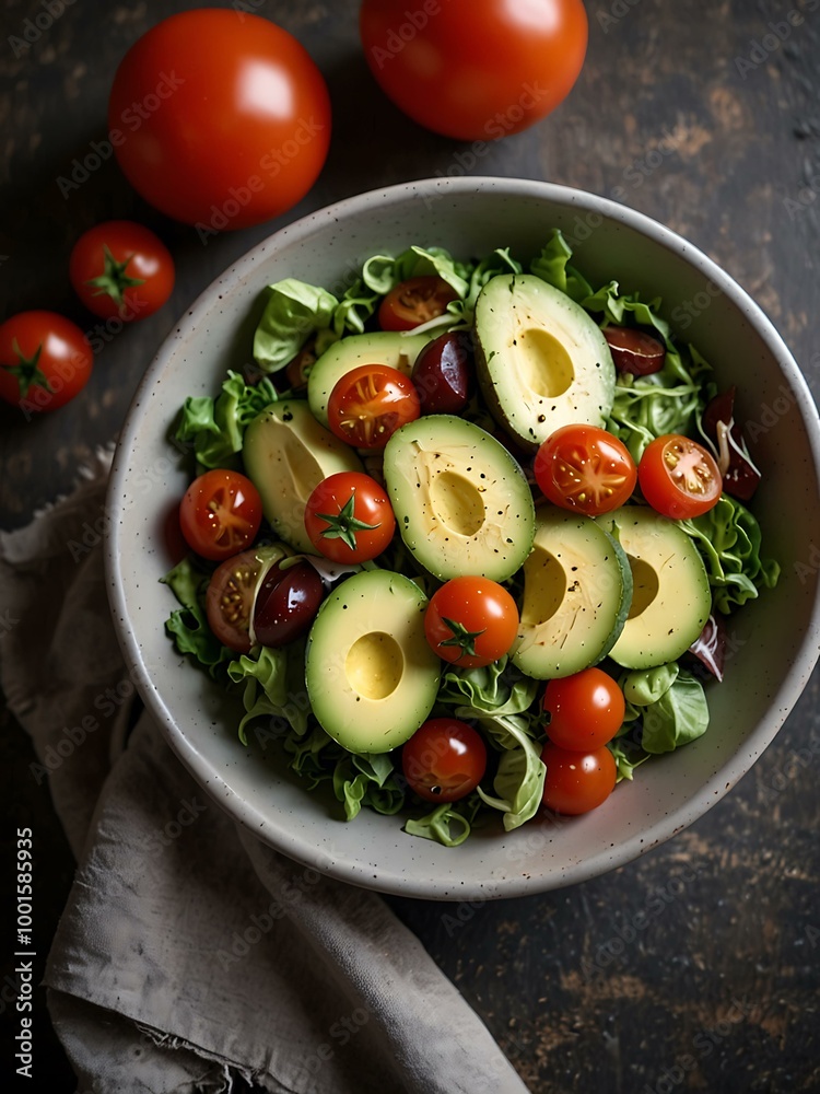Fresh green salad with avocado and cherry tomatoes. Fresh green salad with avocado and cherry tomatoes.