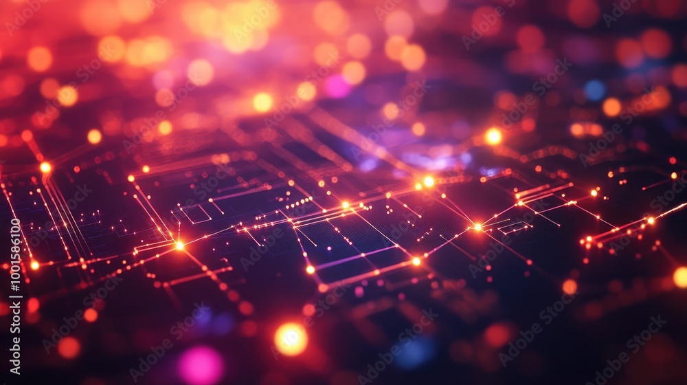 High-tech abstract network with glowing nodes and interconnected luminous pathways High-tech abstract network with glowing nodes and interconnected luminous pathways
