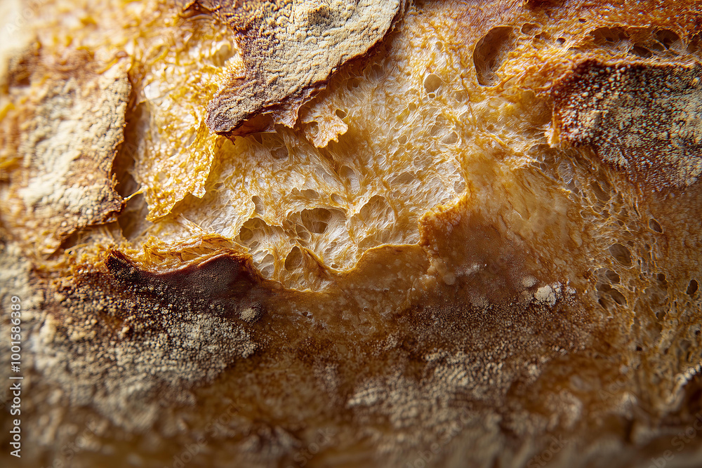 close-up of the crusty, golden-brown exterior of sourdough bread, showcasing its intricate textures and flaky crust close-up of the crusty, golden-brown exterior of sourdough bread, showcasing its intricate textures and flaky crust
