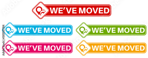 set banner We have moved icon. location moving announcement symbol labels design vector illustration