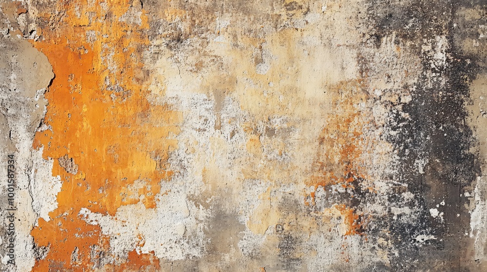 Weathered wall with peeling orange paint. Weathered wall with peeling orange paint.