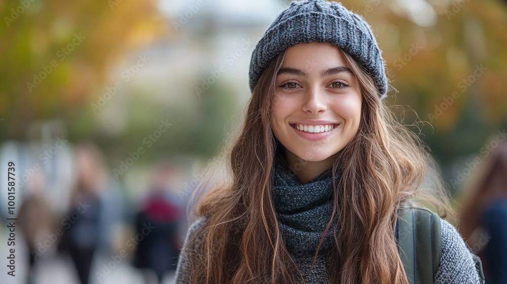 confident female student smiling outdoors on a vibrant university campus, embodying academic achievement and empowerment in higher education confident female student smiling outdoors on a vibrant university campus, embodying academic achievement and empowerment in higher education
