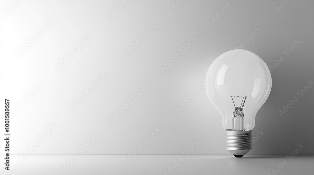 Modern lightbulb with a smooth white backdrop, ideal for text insertion