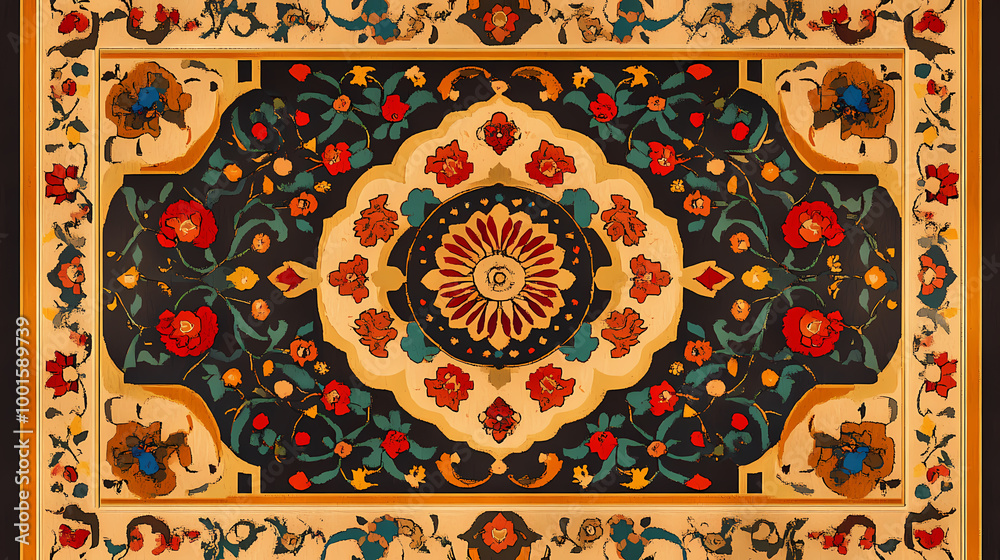 Obraz premium **full-size seamless persian rug design with intricate borders and vibrant patterns**. Persian Rug Design. Illustration