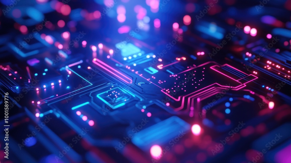 Abstract Circuit Board with Neon Lights Abstract Circuit Board with Neon Lights