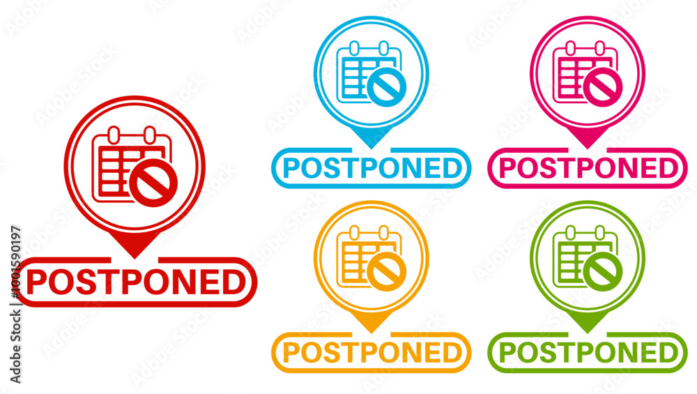 Fototapeta premium Set postponed badge labels icon. New date coming soon symbol design template vector illustration