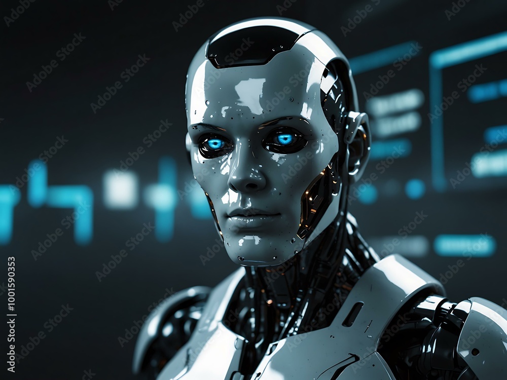 Futuristic android portrait representing tech support. Futuristic android portrait representing tech support.