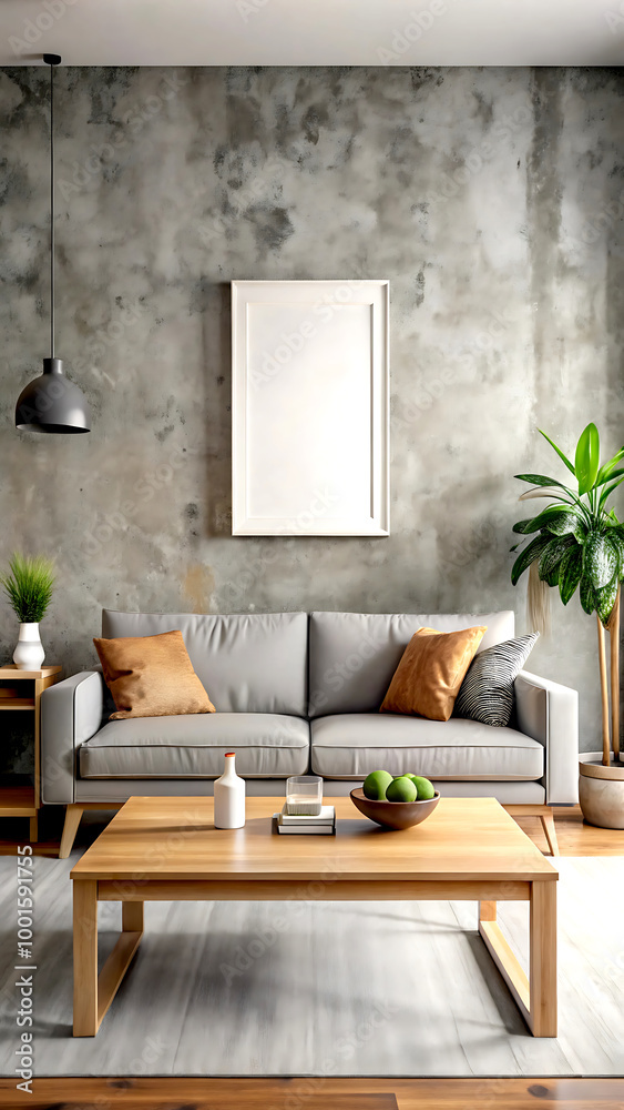 Home mockup, white Mock up frame, Mockup frame in Loft interior design of modern living room Home mockup, white Mock up frame, Mockup frame in Loft interior design of modern living room